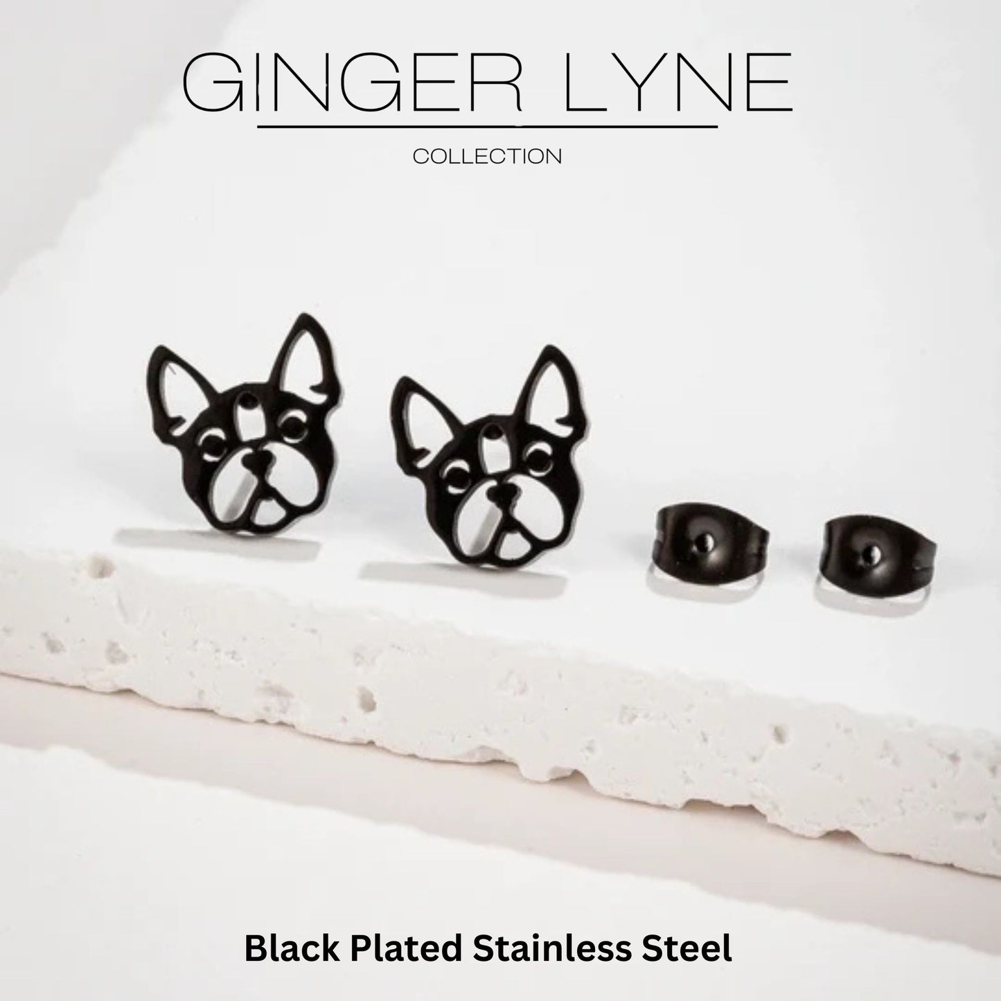 FrenchBulldogDogEarringsforWomenFrenchieLovePuppyBlackStainlessSteelStudGingerLyne_Black-2