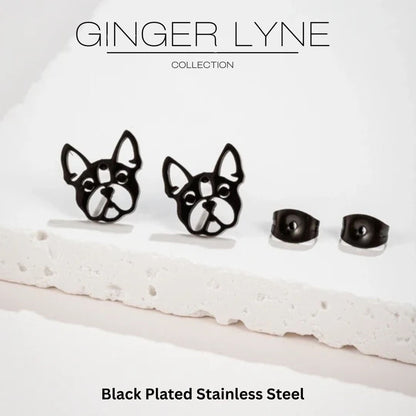 FrenchBulldogDogEarringsforWomenFrenchieLovePuppyBlackStainlessSteelStudGingerLyne_Black-2