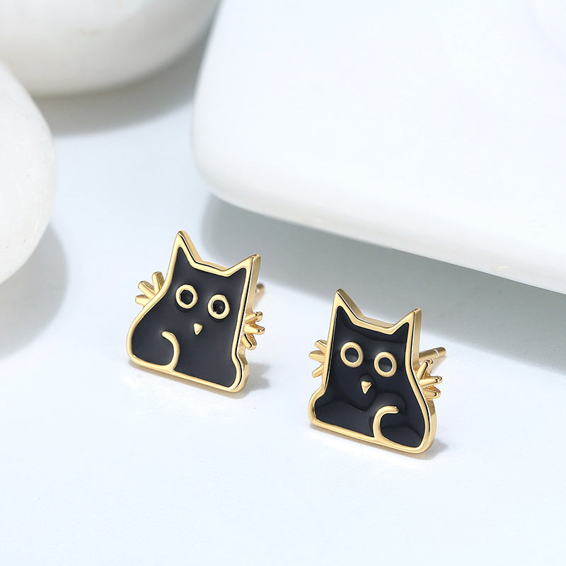 Black Cat Earrings Necklace Set for Women Gold Plated Sterling Silver Ginger Lyne Collection - Set