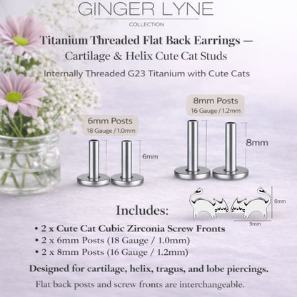 KittyCatTitaniumFlatBackStudEarringsStudBodyPiercingsbyGingerLyne2SetsPost6mm8mm_Silver-3