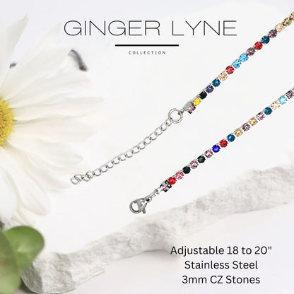 ColorfulTennisNecklaceforWomen3mmCubicZirconia18:-20"AdjustableLengthStainlessSteelbyGingerLyne_Multicolored-4