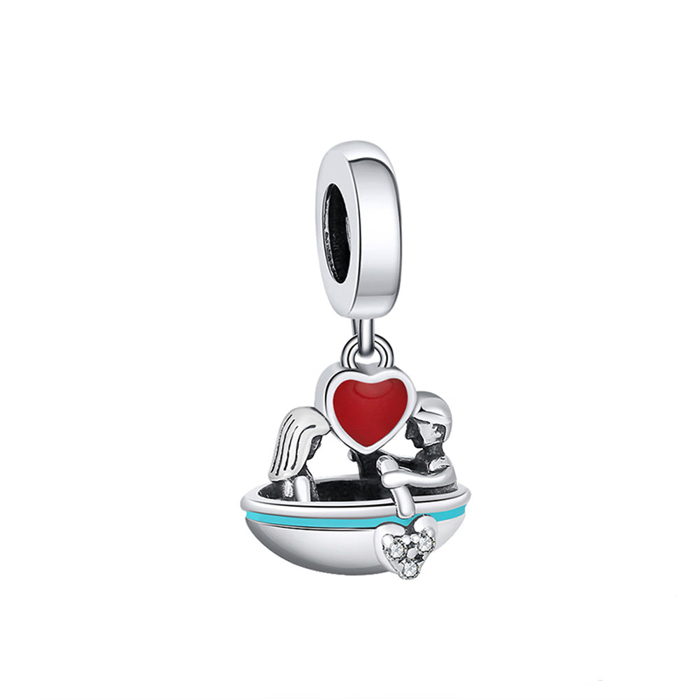 Love Boat Heart Charm CZ Oxidized Sterling Silver Womens Ginger Lyne Collection