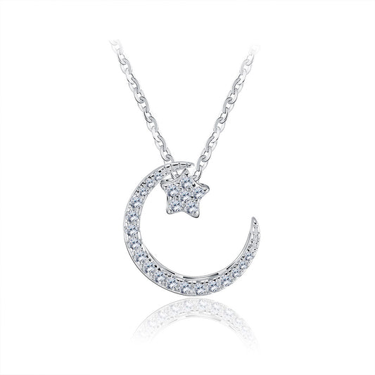 Moon Star Pendant Necklace Women  Sterling Silver Clear Cz Ginger Lyne Collection