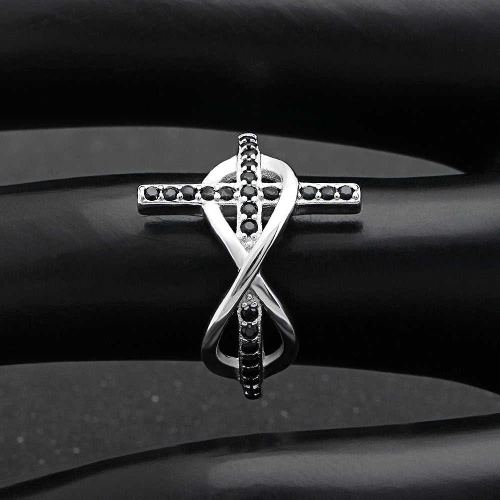 Cross Infinity Religion Ring Sterling Silver Black Cz Women Ginger Lyne Collection (9)