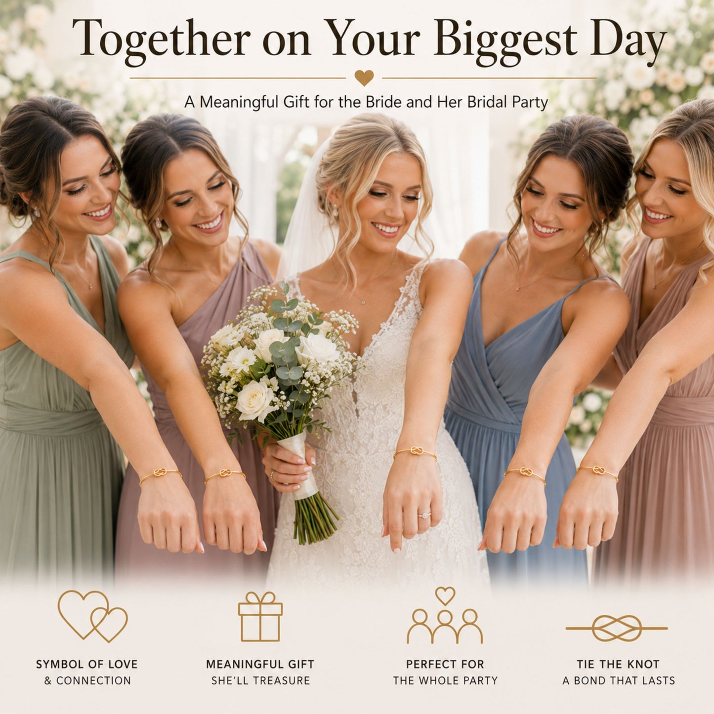 Love Knot Bracelet for Women or Men by Ginger Lyne Bridal Party Gifts Large Adjustable Bangle - Gold
