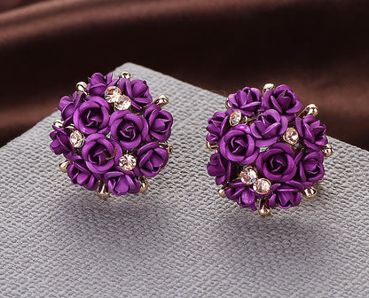 Rose Stud Earrings Purple Gold Plated Womens by Ginger Lyne Collection