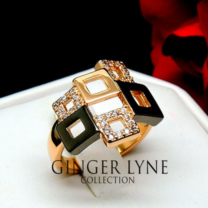 Geo Modern Statement Ring Black Plate Cubic Zirconia Women Ginger Lyne Collection