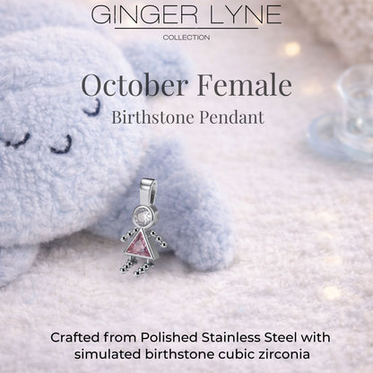 Birthstone Family Pendant for Mom by Ginger Lyne Stainless Steel Cubic Zirconia Charms For Grandma Necklace_Female-October-Silver-3