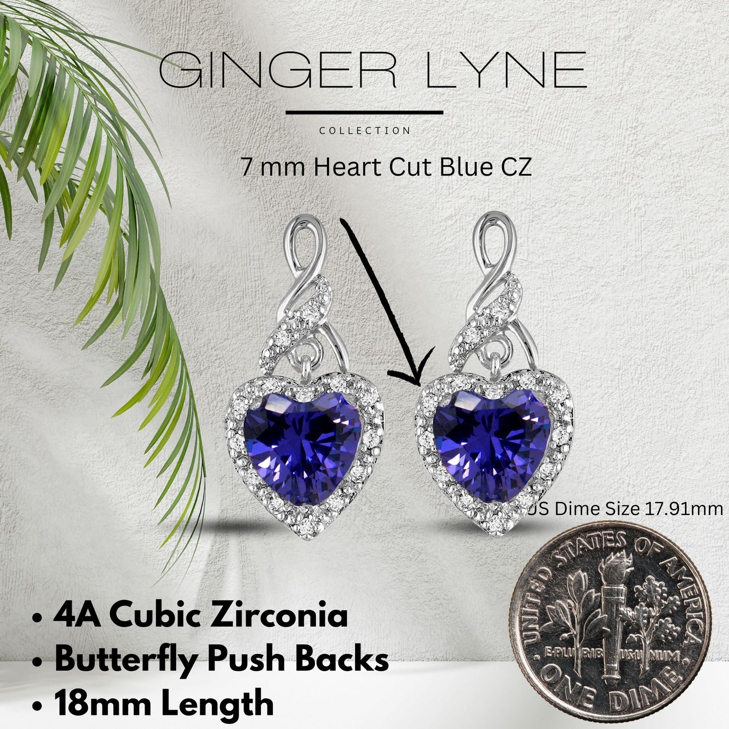 Heart Shape Blue Cz Drop Stud Earrings Womens Ginger Lyne Collection