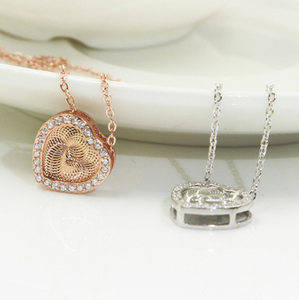 Heart Pendant Chain Necklace Rose Sterling Silver Cz Women Ginger Lyne Collection - Rose Gold