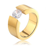 Load image into Gallery viewer, Wedding Band Ring for Men or Women 8mm Wide Gold Stainless Steel 1 Ct Cz Ginger Lyne Collection - 10
