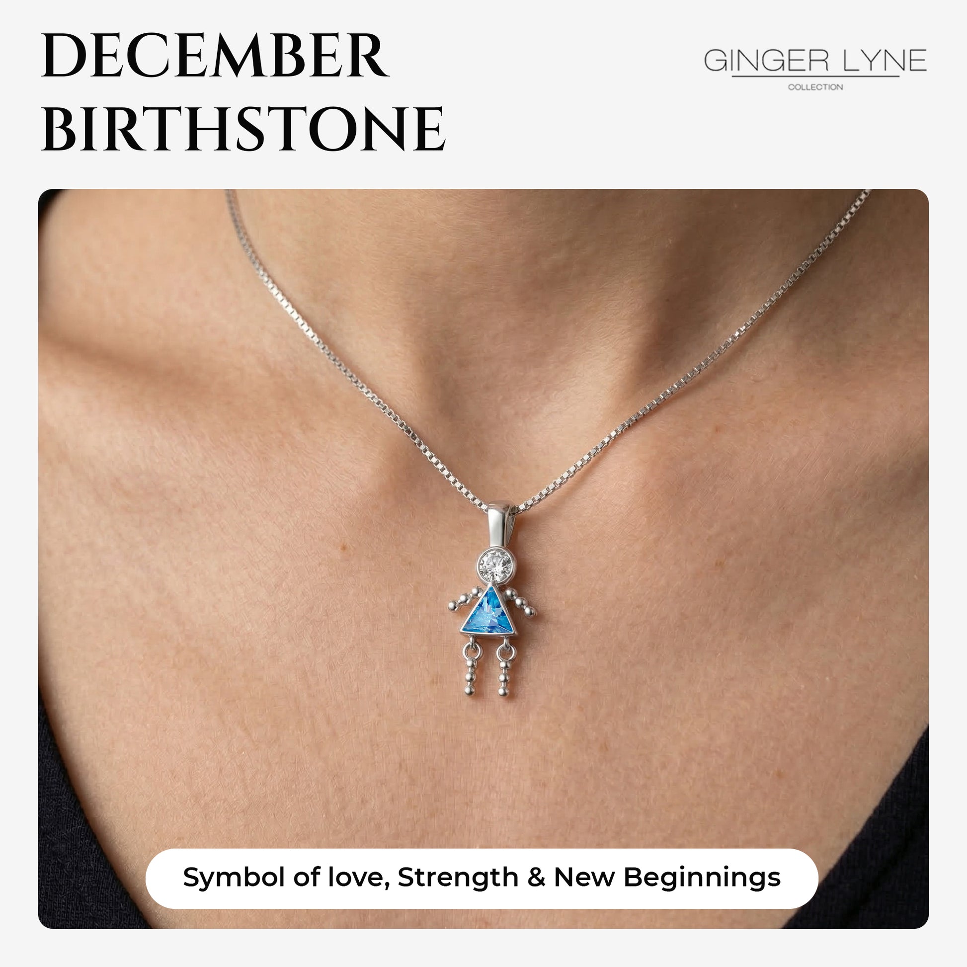 Birthstone Pendant Necklace for Girl Mom or Grandma by Ginger Lyne Sterling Silver CZ Family Birthday Charm - Girl December