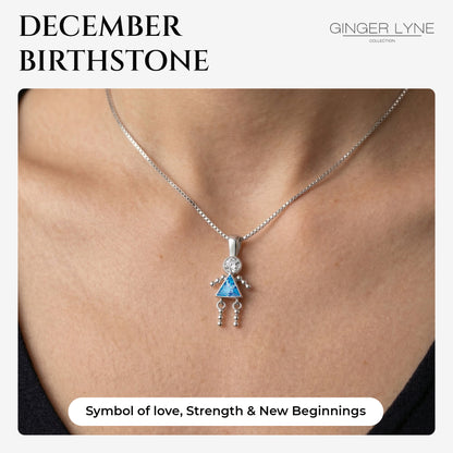 Birthstone Pendant Necklace for Girl Mom or Grandma by Ginger Lyne Sterling Silver CZ Family Birthday Charm - Girl December