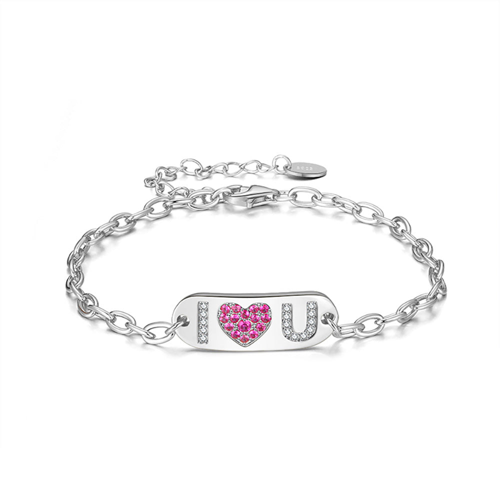 I Love You Bracelet for Women Pink CZ Heart Sterling Silver Womens Ginger Lyne Collection
