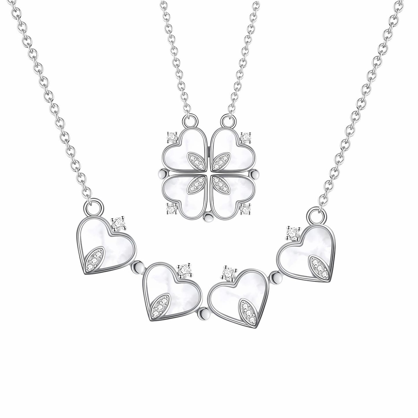 4 Leaf Clover Heart Pendant Necklace for Women Magnetic Sterling Silver Ginger Lyne Collection - Rose Gold