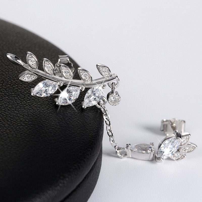 Leaf Curved Dangle Stud Earrings for Women Clear Cubic Zirconia Ginger Lyne Collection