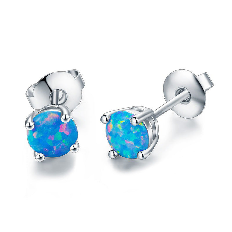 White Created Fire Opal Stud Earrings Wgold Plated Womens Ginger Lyne Collection - Silver/Blue