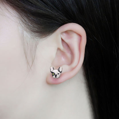 French Bulldog Boston Terrier Stud Earrings Enamel Colorful From the Ginger Lyne Collection - Style 4