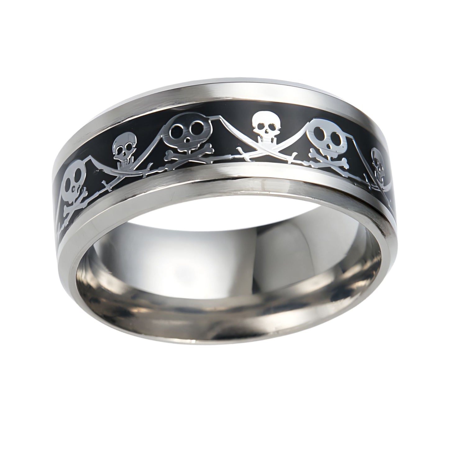 PirateJackWeddingBandSkullRingStainlessSteelMenWomenGingerLyneCollection_Black-1