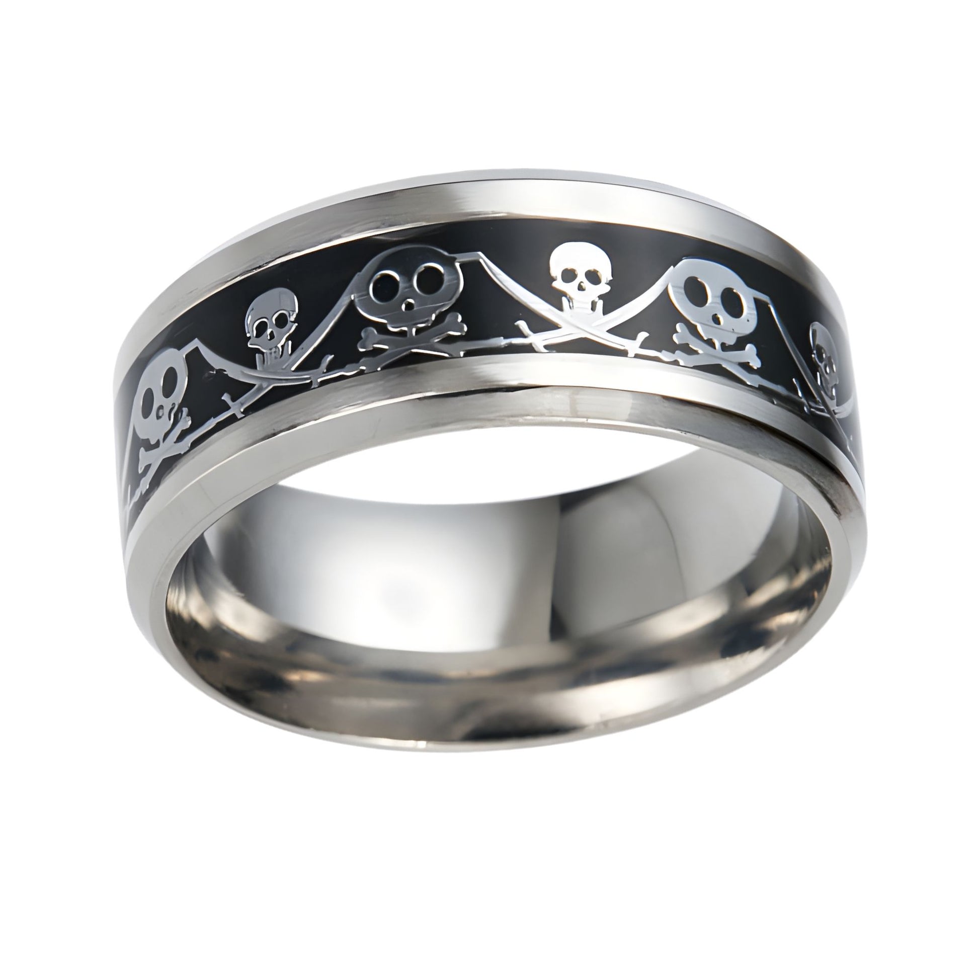 PirateJackWeddingBandSkullRingStainlessSteelMenWomenGingerLyneCollection_Black-1