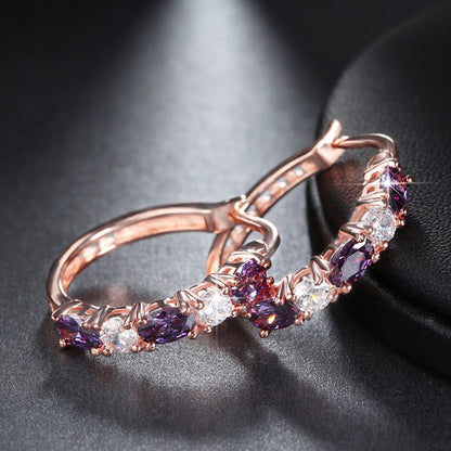 Hoop Earrings for Women Purple Cubic Zirconia White Gold Plated Ginger Lyne Collection - Rose Gold