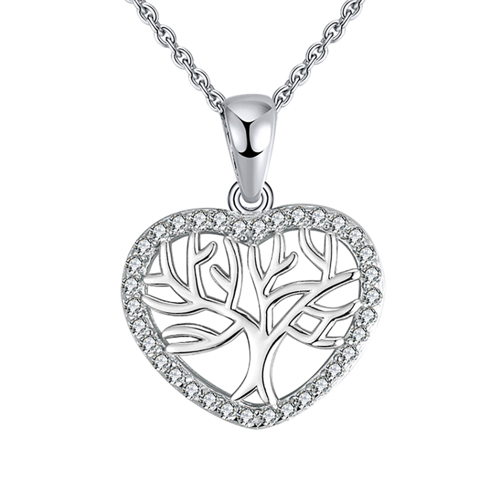 Heart Tree Life Pendant Necklace for Women Sterling Silver Cz Ginger Lyne Collection