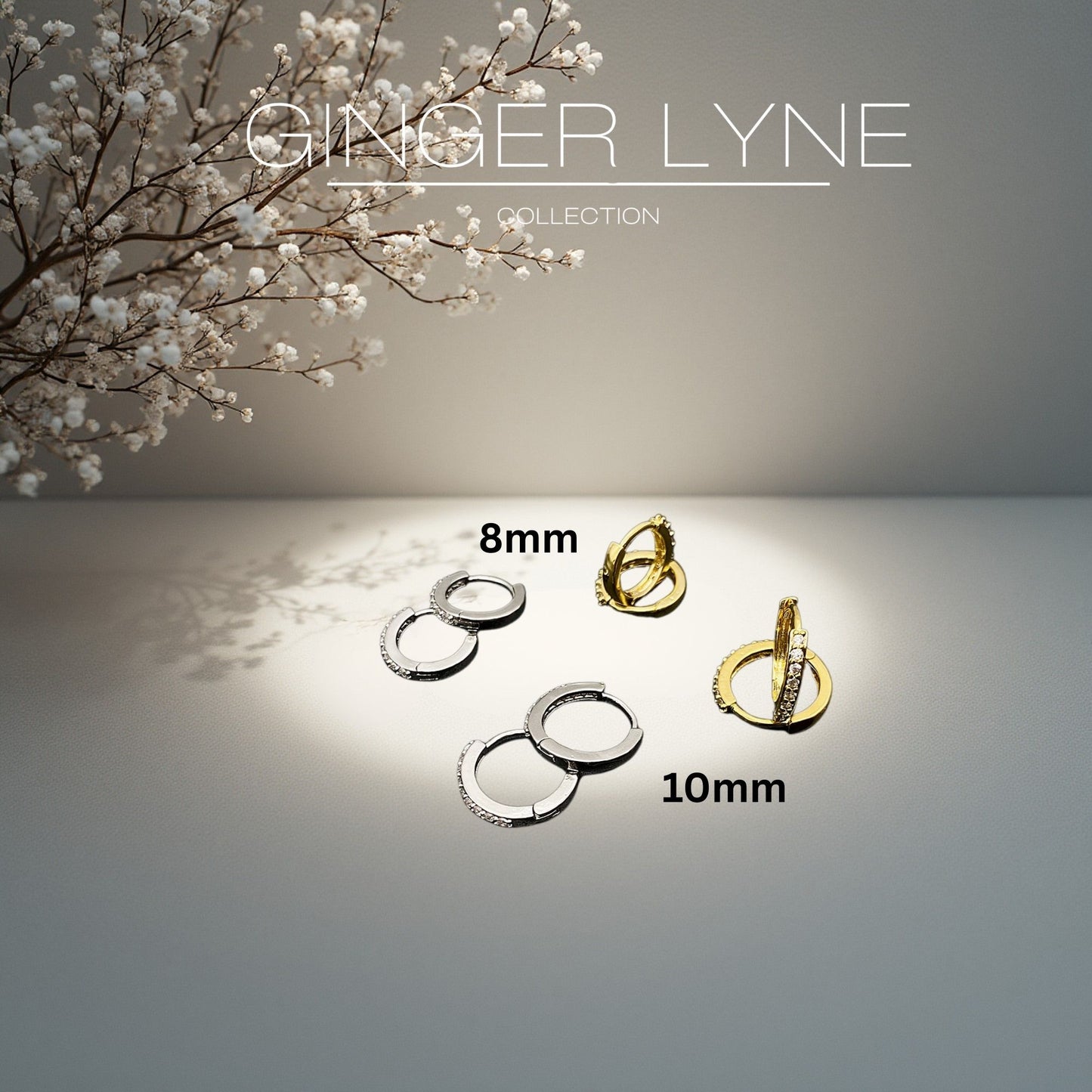 Small Huggie Hoop Earrings for Women White Gold Plated 8mm CZ Body Jewelry by Ginger Lyne Collection - 8mm Gold