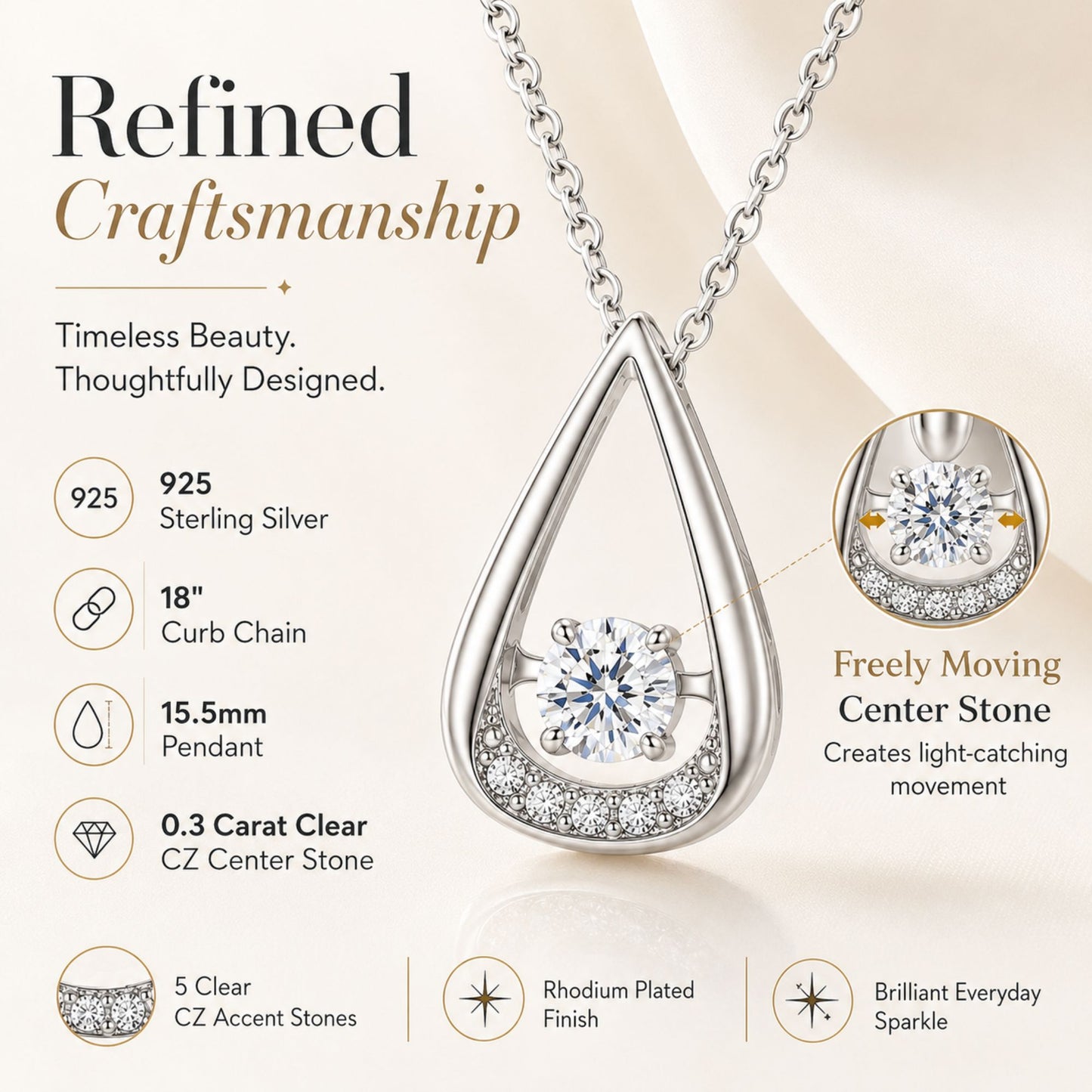 TeardropNecklaceforWomanSterlingSilverPendantandChainFloatingCZGingerLyneCollection_Style40-6