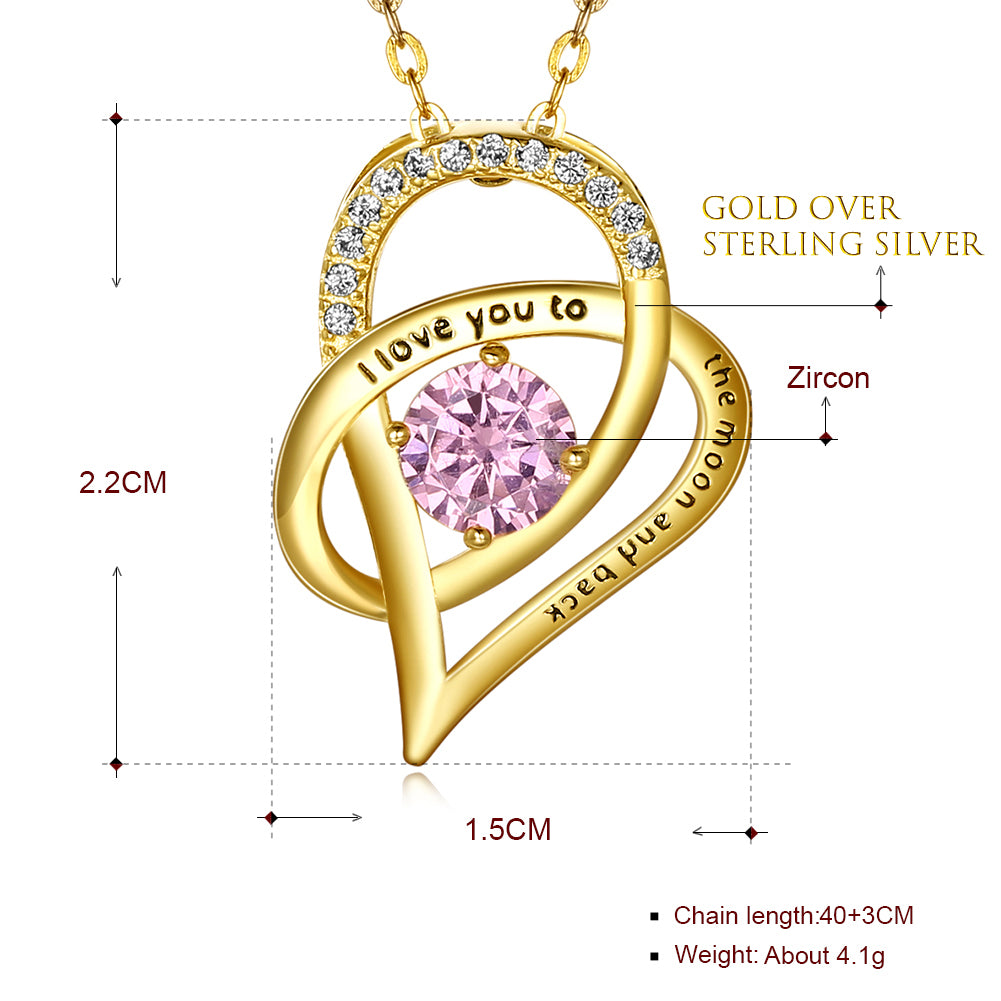 Moon Heart Pendant Necklace for Women Cubic Zirconia Sterling Silver Ginger Lyne Collection - Gold