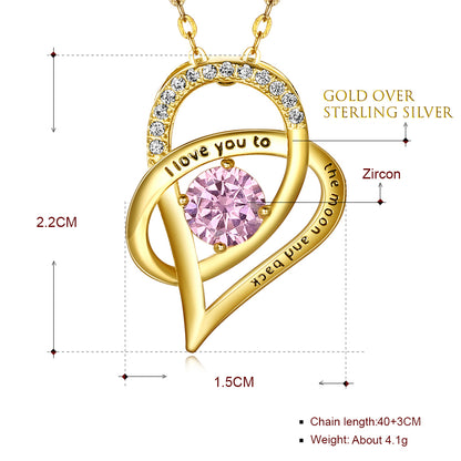 Moon Heart Pendant Necklace for Women Cubic Zirconia Sterling Silver Ginger Lyne Collection - Gold