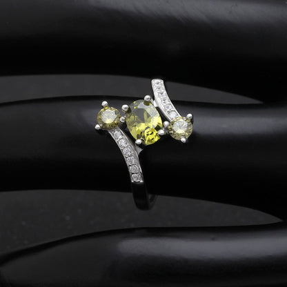 Birthstone Ring for Women Statement Ring 3 Stone Sterling Silver Cz Ginger Lyne Collection