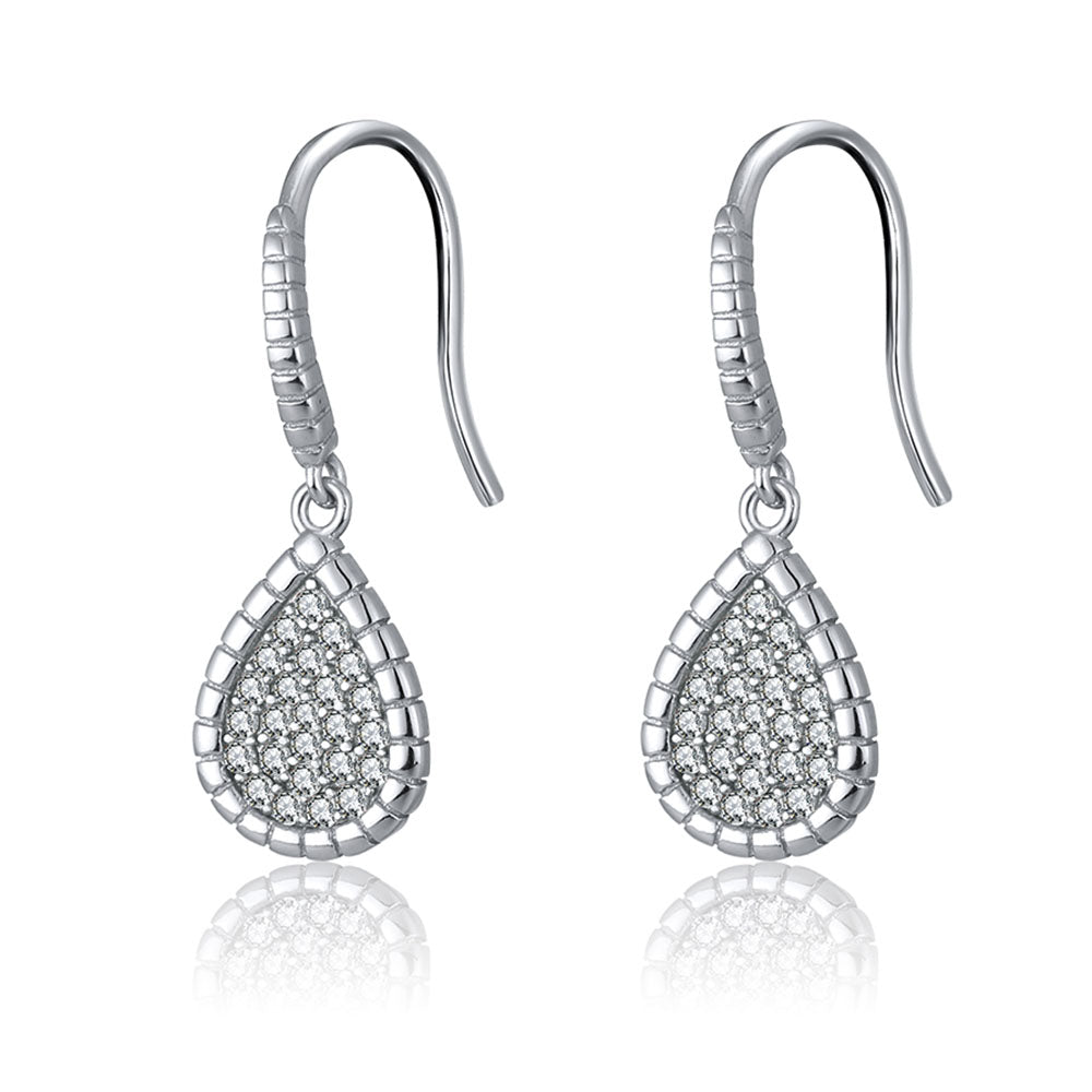 Teardrop Dangle Hook Earrings for Women Pave Cz Sterling Silver Ginger Lyne Collection - Silver