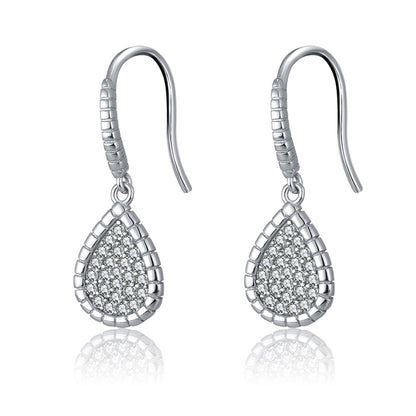 Teardrop Dangle Hook Earrings for Women Pave Cz Sterling Silver Ginger Lyne Collection - Silver