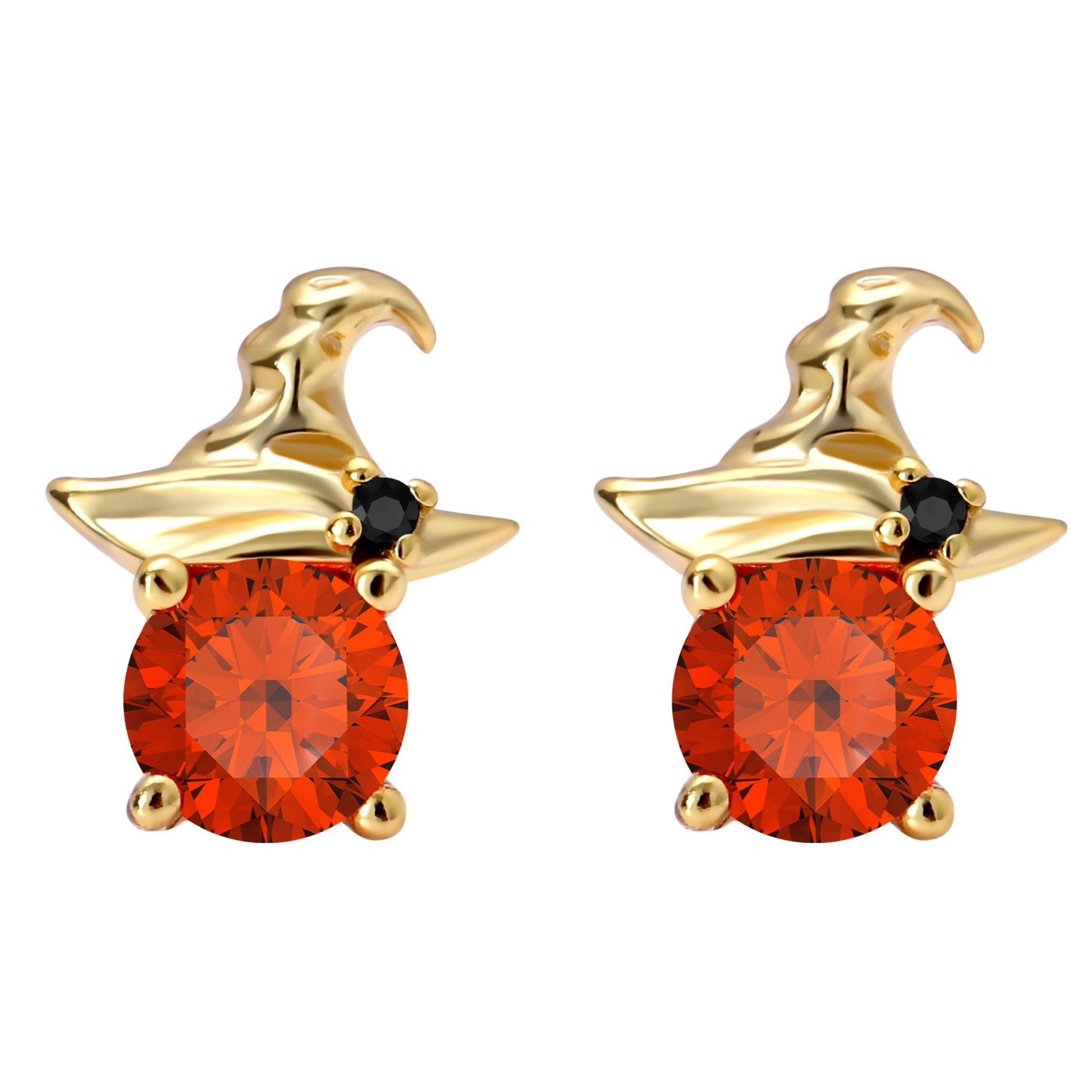 WitchHatOrangeCZStudEarringsforWomenHalloweenJewelry14KTGoldPlatedSterlingSilverGingerLyneCollection_Orange-1