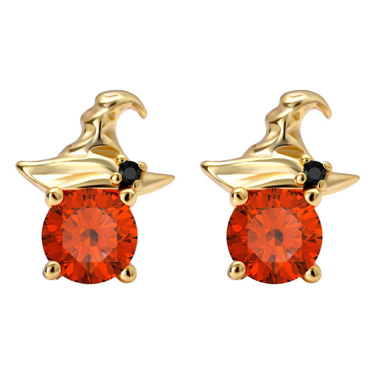 WitchHatOrangeCZStudEarringsforWomenHalloweenJewelry14KTGoldPlatedSterlingSilverGingerLyneCollection_Orange-1