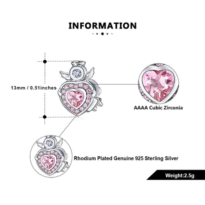 Angel Heart Charm European Bead Sterling Silver Pink CZ Ginger Lyne Collection