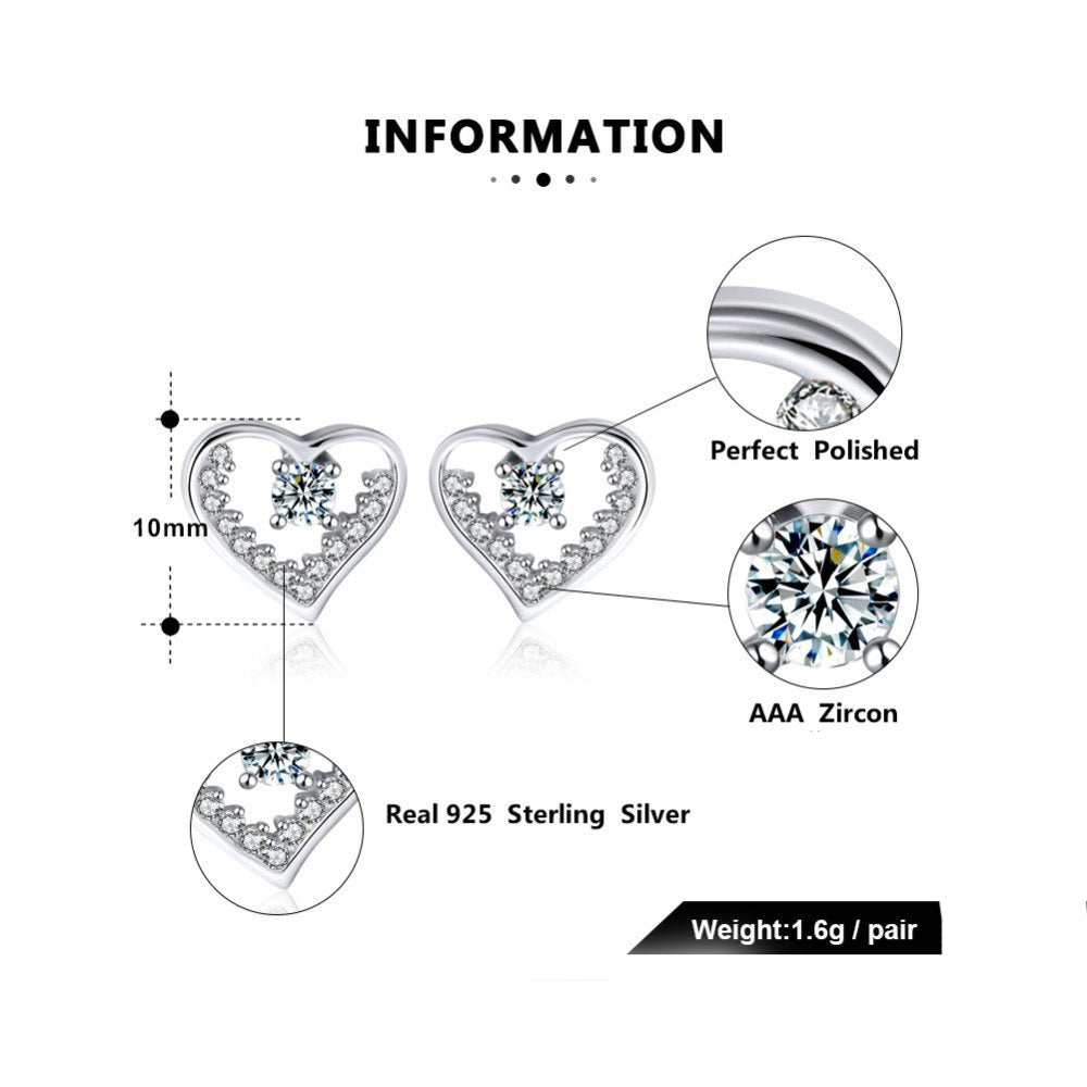 Heart Stud Earrings for Women Sterling Silver Cubic Zirconia Ginger Lyne Collection