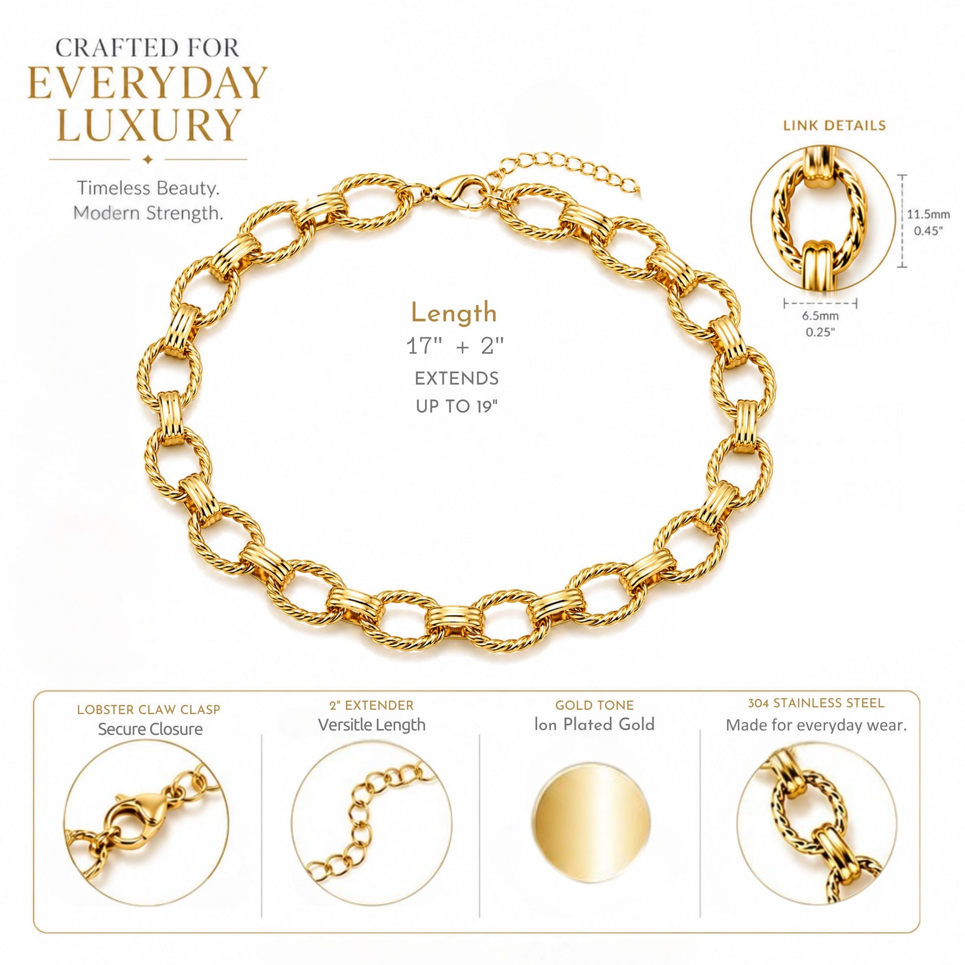OvalRopeLinkCircleChainNecklaceforWomen18KTGoldPlatedStainlessSteel19"GingerLyneCollection_GoldTone-4