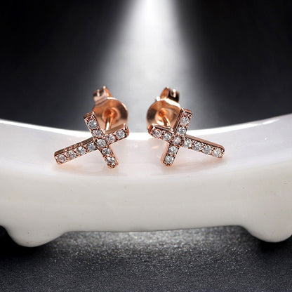 Religious Cross Stud Earrings for Women Rose Gold Plated Cz Ginger Lyne Collection