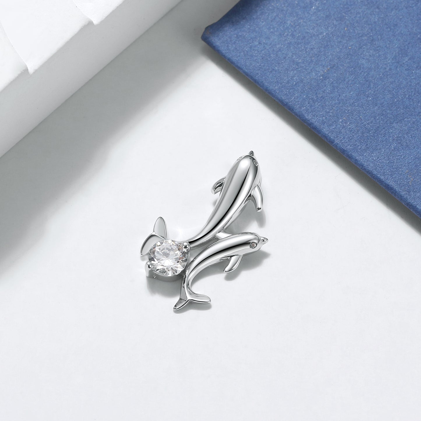 Dolphins Pendant Necklace for Women by Ginger Lyne Sterling Silver Cubic Zirconia - Sterling Silver