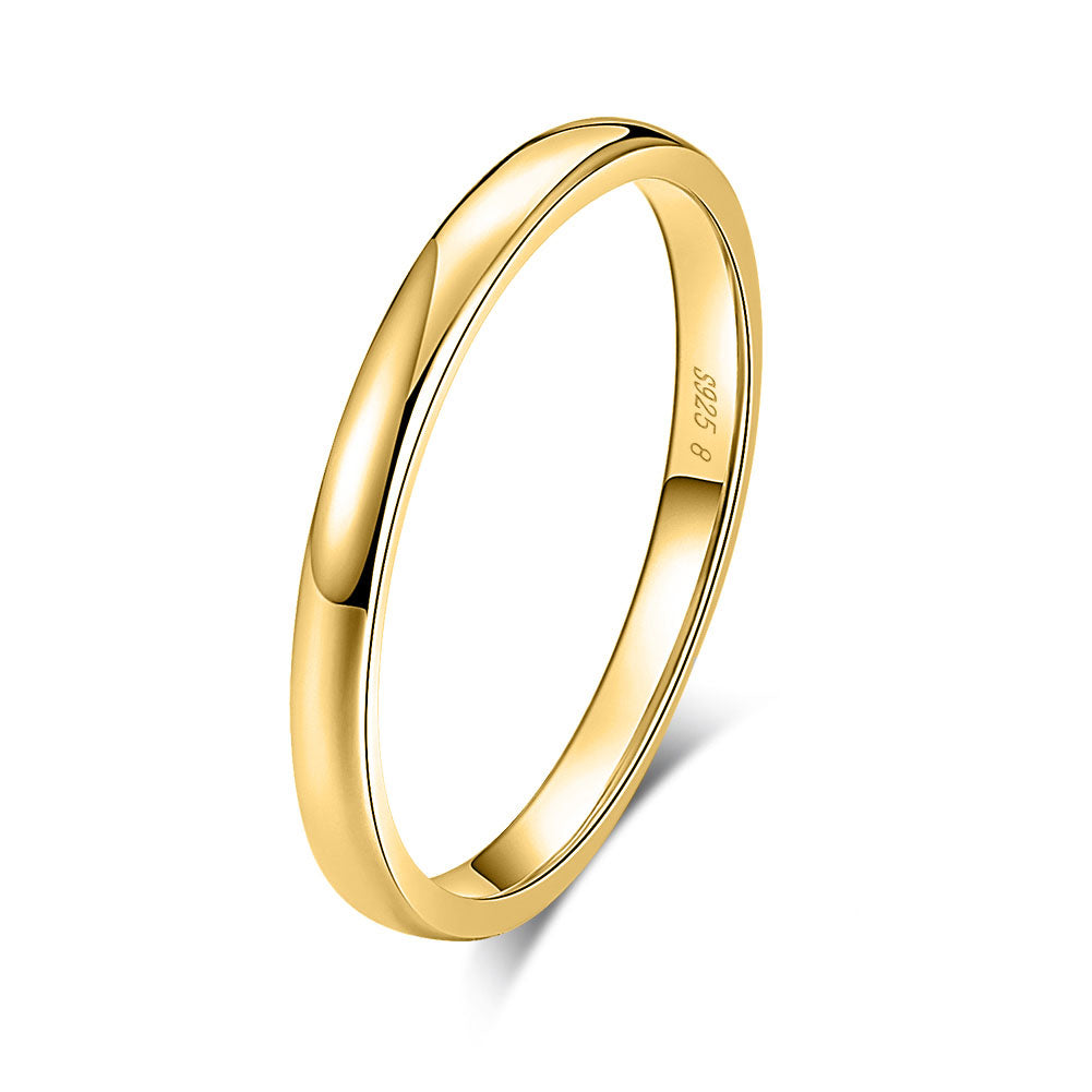 Wedding Band Ring for Men or Women Plain 2mm Sterling Silver Ginger Lyne Collection - Gold,10
