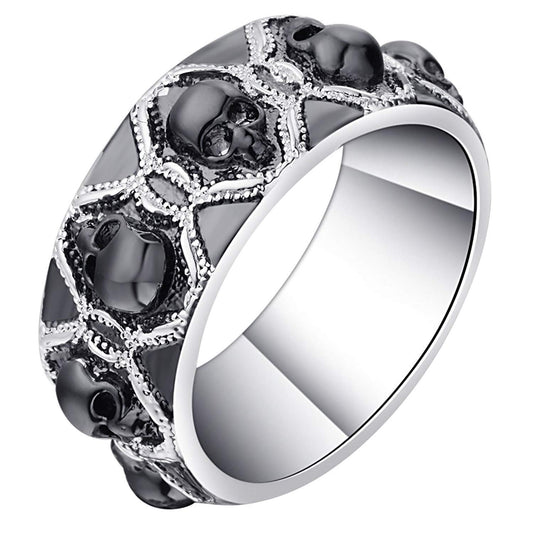 SkullsWeddingBandRingBlackGothPunkBikerMensWomensGingerLyneCollection_Black-1