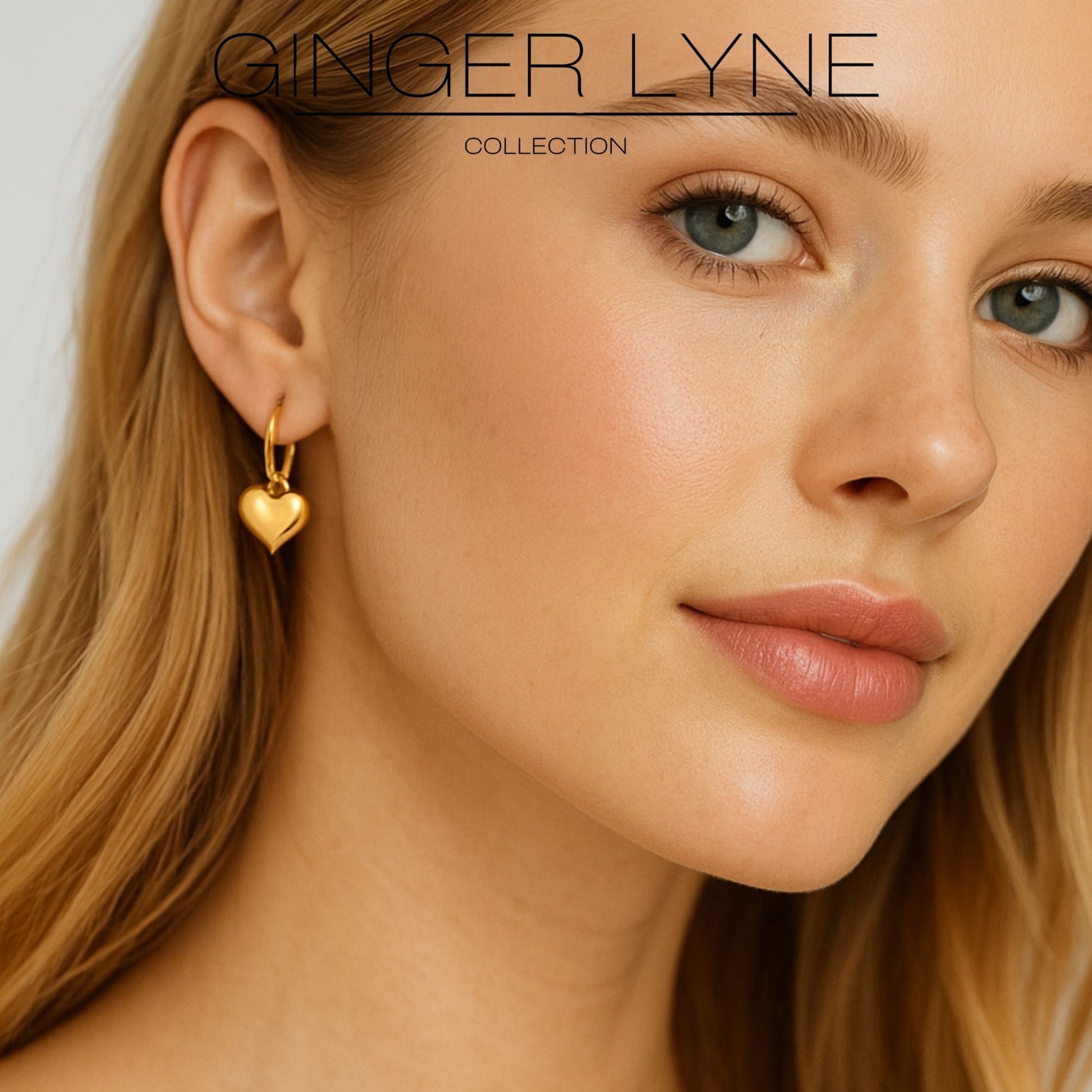 HeartHuggieHoopDangleEarringsforWomen14ktGold-PlatedStainlessSteelbyGingerLyne_Gold-4