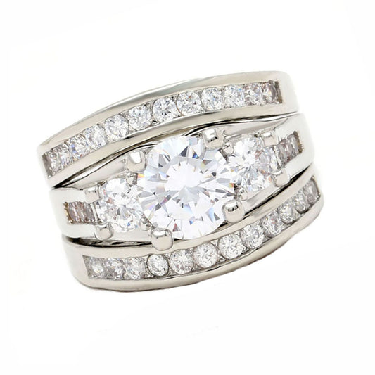 CarliWeddingRingSetforWomen3StoneEngagementRingMatchingBandGingerLyneCollection_Silver-1