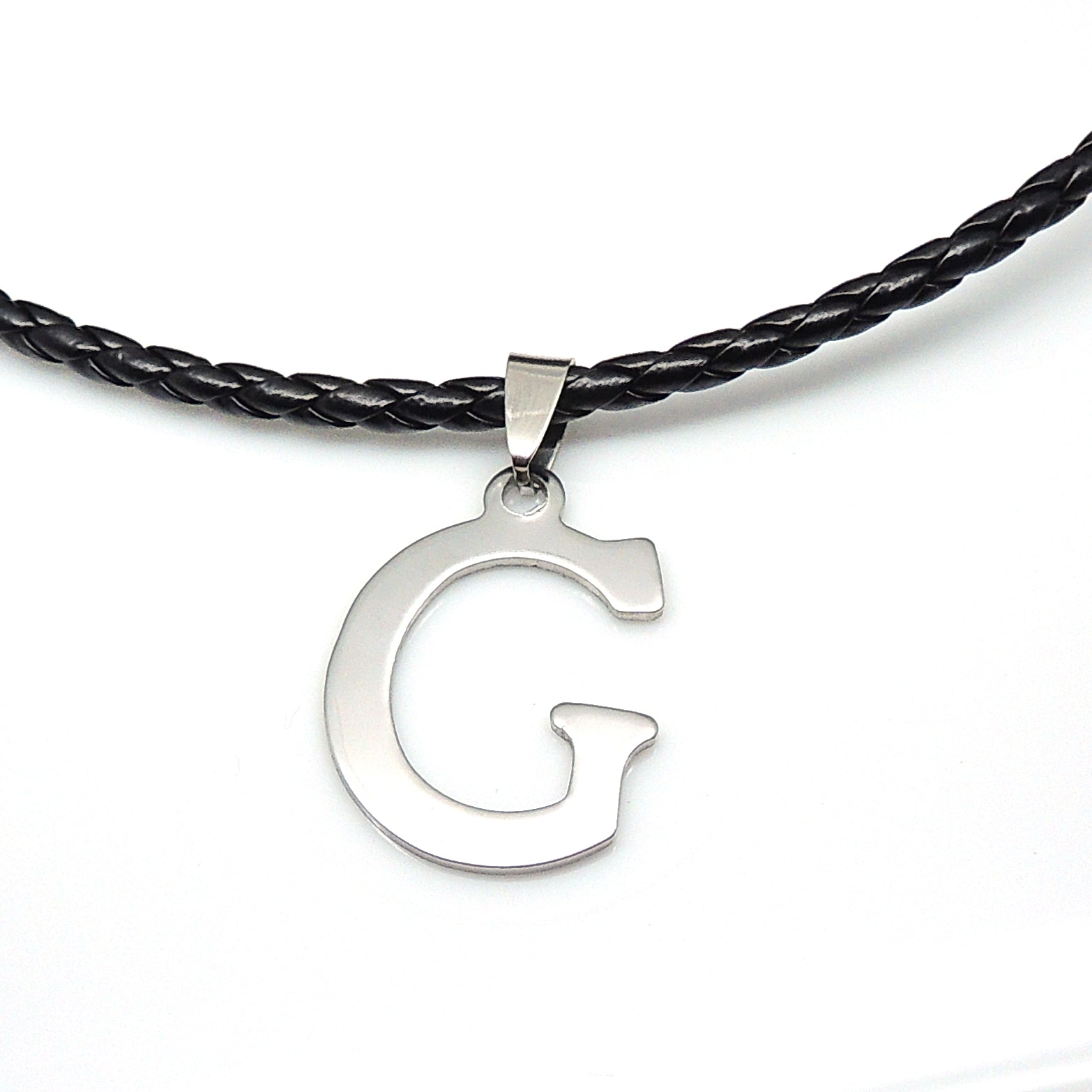 Initial Letter Necklace PU Leather Stainless Steel Men Women Ginger Lyne Collection - A