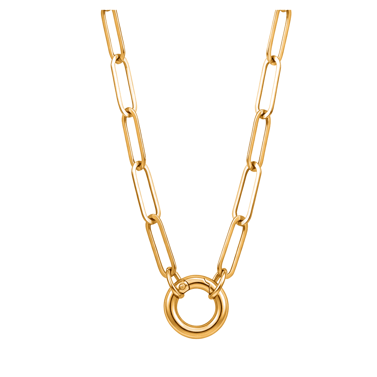 Carabiner Charm Necklace for Women Paperclip Chain Round Carabiner Holder Stainless Steel by Ginger Lyne - 12mm/Gold