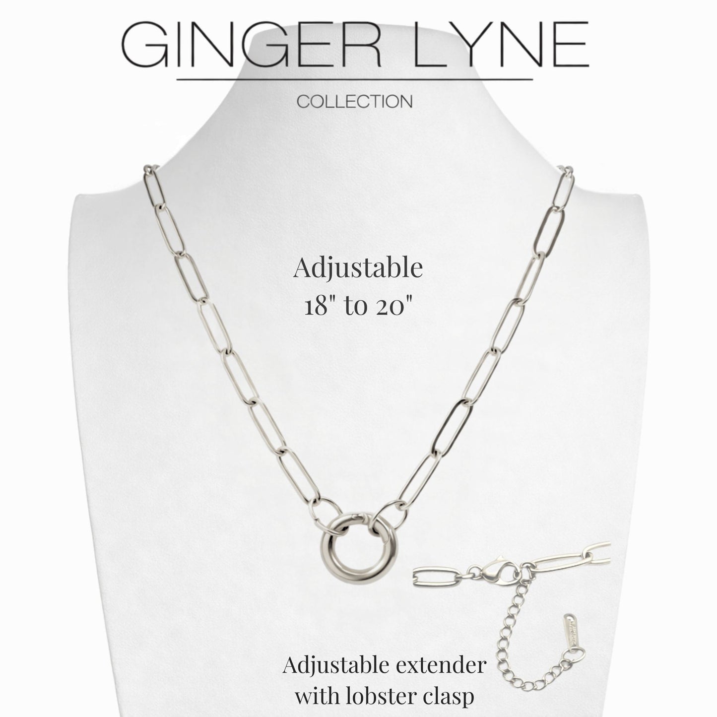 Carabiner Charm Necklace for Women Paperclip Chain Round Carabiner Holder Stainless Steel by Ginger Lyne