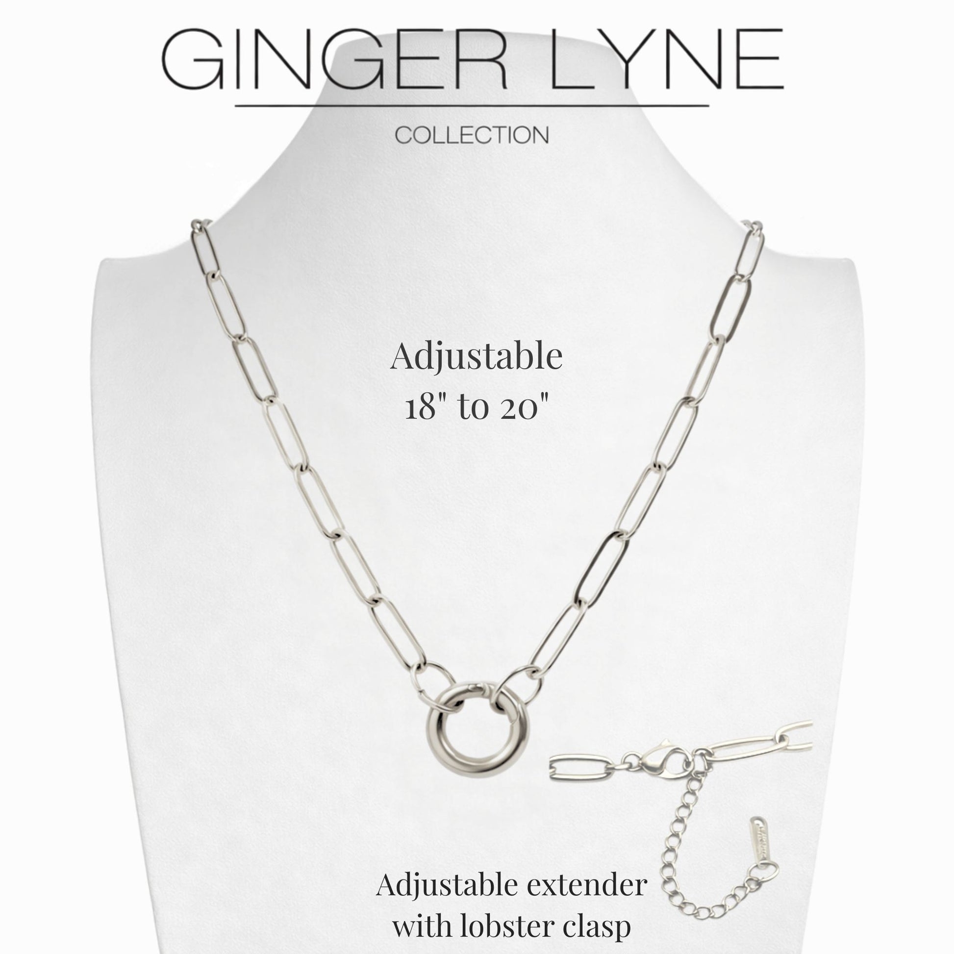 Carabiner Charm Necklace for Women Paperclip Chain Round Carabiner Holder Stainless Steel by Ginger Lyne