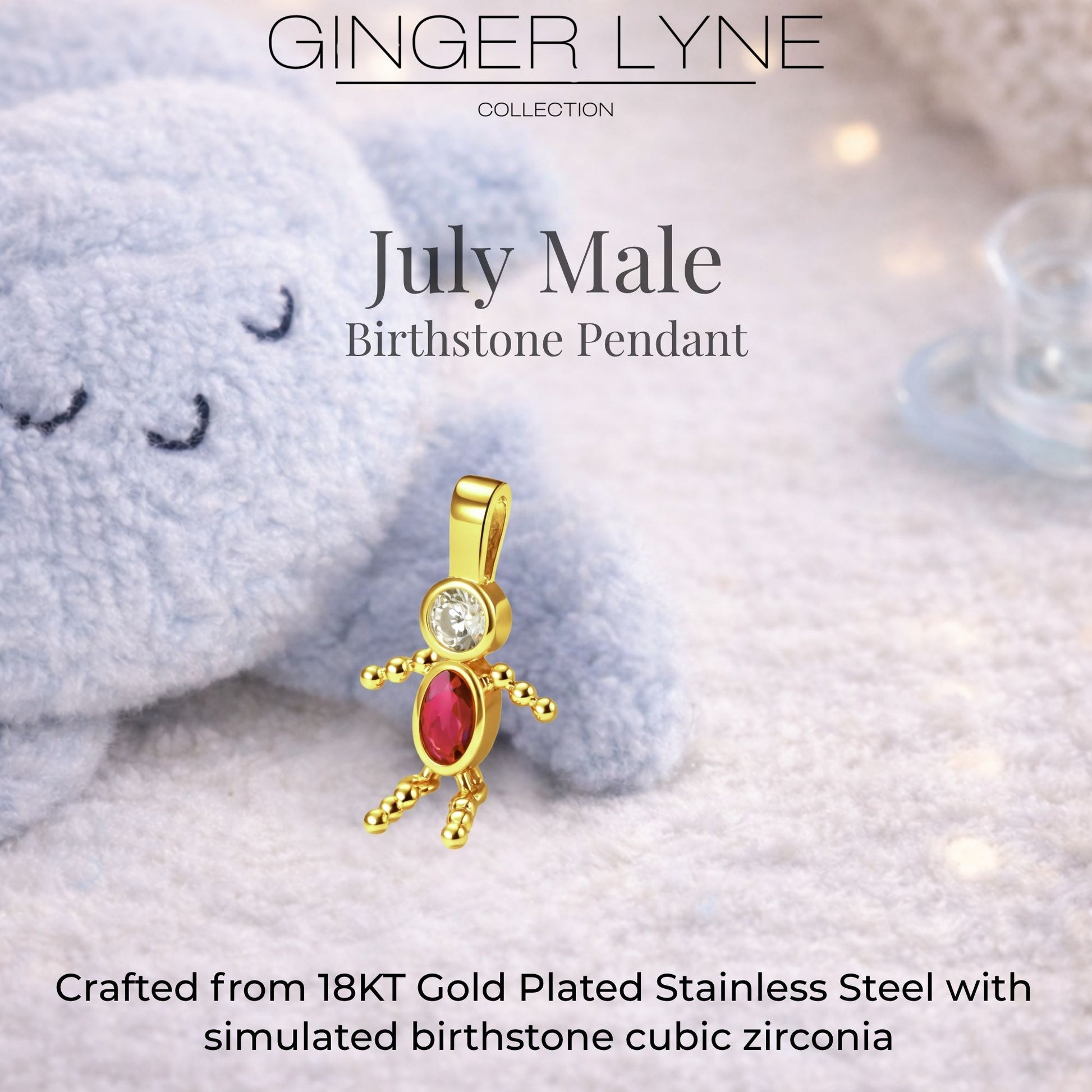 Birthstone Family Pendant for Mom by Ginger Lyne Stainless Steel Cubic Zirconia Charms For Grandma Necklace_Male-July-Gold-3