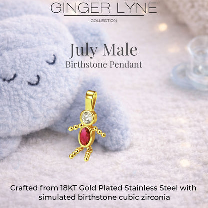 Birthstone Family Pendant for Mom by Ginger Lyne Stainless Steel Cubic Zirconia Charms For Grandma Necklace_Male-July-Gold-3